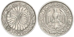 50 Pfennig / 50 Reichpfennig République de Weimar (1918-1933) Cuivre/Nickel 