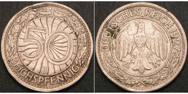 50 Pfennig / 50 Reichpfennig République de Weimar (1918-1933) Cuivre/Nickel 