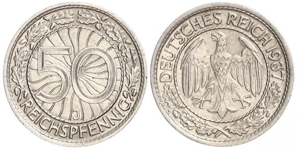 50 Pfennig / 50 Reichpfennig République de Weimar (1918-1933) Cuivre/Nickel 
