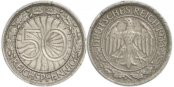 50 Pfennig / 50 Reichpfennig Weimarer Republik (1918-1933) Kupfer/Nickel 