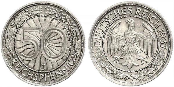 50 Pfennig / 50 Reichpfennig Weimarer Republik (1918-1933) Kupfer/Nickel 