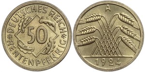 50 Pfennig / 50 Reichpfennig République de Weimar (1918-1933) Laiton 