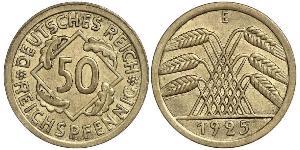 50 Pfennig / 50 Reichpfennig République de Weimar (1918-1933) Laiton 