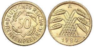 50 Pfennig / 50 Reichpfennig República de Weimar (1918-1933) Latón 