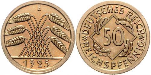 50 Pfennig / 50 Reichpfennig República de Weimar (1918-1933) Latón 