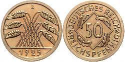 50 Pfennig / 50 Reichpfennig Weimarer Republik (1918-1933) Messing 