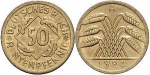 50 Pfennig / 50 Reichpfennig Weimarer Republik (1918-1933) Messing 