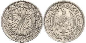 50 Pfennig / 50 Reichpfennig República de Weimar (1918-1933) Níquel/Cobre 