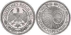 50 Pfennig / 50 Reichpfennig República de Weimar (1918-1933) Níquel/Cobre 