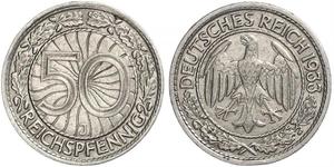 50 Pfennig / 50 Reichpfennig República de Weimar (1918-1933) Níquel/Cobre 