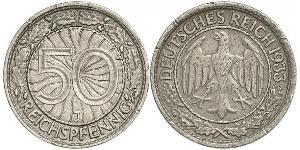 50 Pfennig / 50 Reichpfennig República de Weimar (1918-1933) Níquel/Cobre 