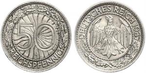 50 Pfennig / 50 Reichpfennig República de Weimar (1918-1933) Níquel/Cobre 