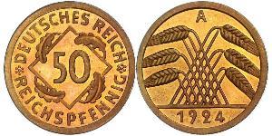 50 Pfennig / 50 Reichpfennig Repubblica di Weimar (1918-1933) Ottone 