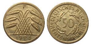 50 Pfennig / 50 Reichpfennig Repubblica di Weimar (1918-1933) Ottone 