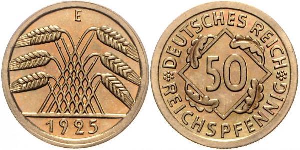 50 Pfennig / 50 Reichpfennig Repubblica di Weimar (1918-1933) Ottone 