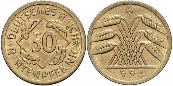 50 Pfennig / 50 Reichpfennig Repubblica di Weimar (1918-1933) Ottone 