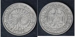 50 Pfennig / 50 Reichpfennig Repubblica di Weimar (1918-1933) Rame/Nichel 