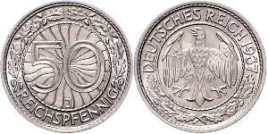 50 Pfennig / 50 Reichpfennig Repubblica di Weimar (1918-1933) Rame/Nichel 