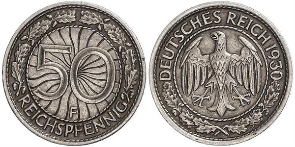 50 Pfennig / 50 Reichpfennig Repubblica di Weimar (1918-1933) Rame/Nichel 