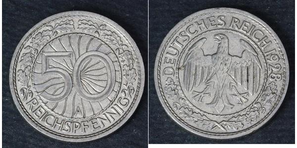 50 Pfennig / 50 Reichpfennig Repubblica di Weimar (1918-1933) Rame/Nichel 