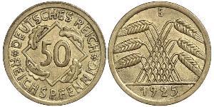 50 Pfennig / 50 Reichpfennig 魏瑪共和國 (1919 - 1933) 黃銅 