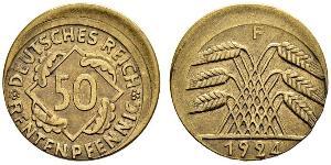 50 Pfennig / 50 Reichpfennig 魏瑪共和國 (1919 - 1933) 黃銅 