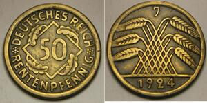 50 Pfennig / 50 Reichpfennig 魏瑪共和國 (1919 - 1933) 黃銅 
