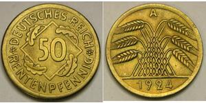 50 Pfennig / 50 Reichpfennig 魏瑪共和國 (1919 - 1933) 黃銅 