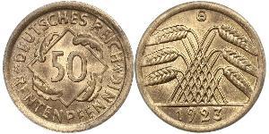 50 Pfennig / 50 Reichpfennig 魏瑪共和國 (1919 - 1933) 黃銅 