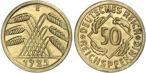 50 Pfennig / 50 Reichpfennig 魏瑪共和國 (1919 - 1933) 黃銅 