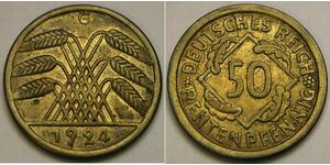 50 Pfennig / 50 Reichpfennig 魏瑪共和國 (1919 - 1933) 黃銅 