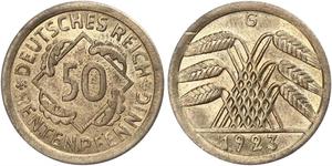 50 Pfennig / 50 Reichpfennig 魏瑪共和國 (1919 - 1933) 黃銅 
