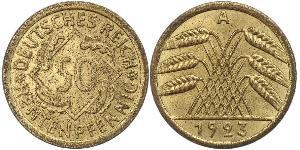 50 Pfennig / 50 Reichpfennig 魏瑪共和國 (1919 - 1933) 黃銅 