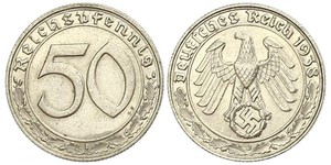 50 Reichpfennig Alemania nazi (1933-1945) Níquel 