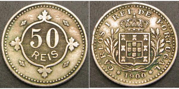 50 Reis Reino de Portugal (1139-1910) Níquel/Cobre Carlos I de Portugal (1863-1908)
