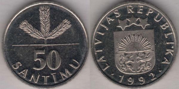 50 Santims Латвія (1991 - ) Нікель/Мідь 