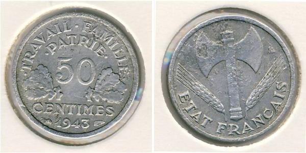 50 Sent Vichy France (1940-1944) Alluminio 