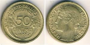 50 Sent French Third Republic (1870-1940)  Brass 