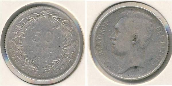 50 Sent Belgien Silber 