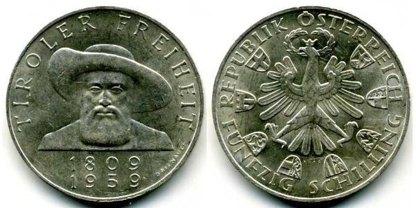 50 Shilling Republic of Austria (1955 - ) Silver 