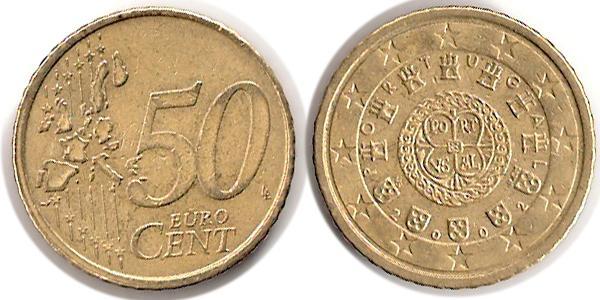 50 Євроцент Португальська Республіка (1975 - ) Цинк/Олово/Мідь/Алюміній 