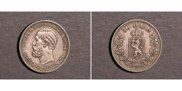 50 Ере United Kingdoms of Sweden and Norway (1814-1905) Срібло Оскар II (1829-1907)