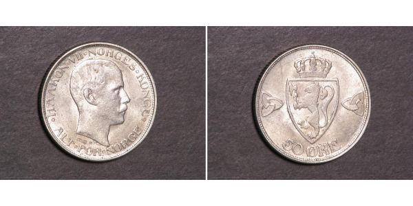 50 Ере Норвегія (1905 - ) Срібло Хокон VII (1872 - 1957)