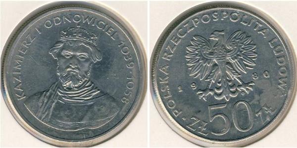 50 Злотий Польська Народна Республіка (1952-1990) Нікель/Мідь Казимир I Відновитель