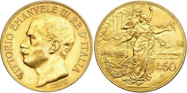 50 Лира Kingdom of Italy (1861-1946) Золото Виктор Эммануил III (1869 - 1947)