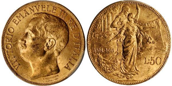 50 Лира Kingdom of Italy (1861-1946) Золото Виктор Эммануил III (1869 - 1947)