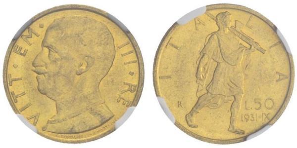 50 Лира Kingdom of Italy (1861-1946) Золото Виктор Эммануил III (1869 - 1947)