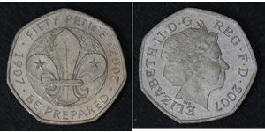 50 Пенни Великобритания (1922-) Никель/Медь Елизавета II (1926-2022)