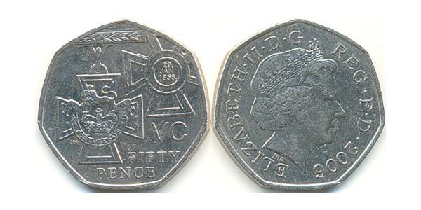 50 Пенни Великобритания (1922-) Никель/Медь Елизавета II (1926-2022)