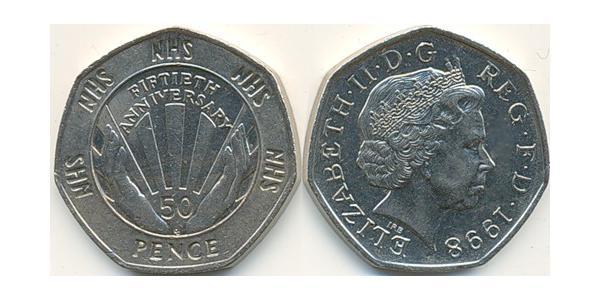 50 Пенни Великобритания (1922-) Никель/Медь Елизавета II (1926-2022)